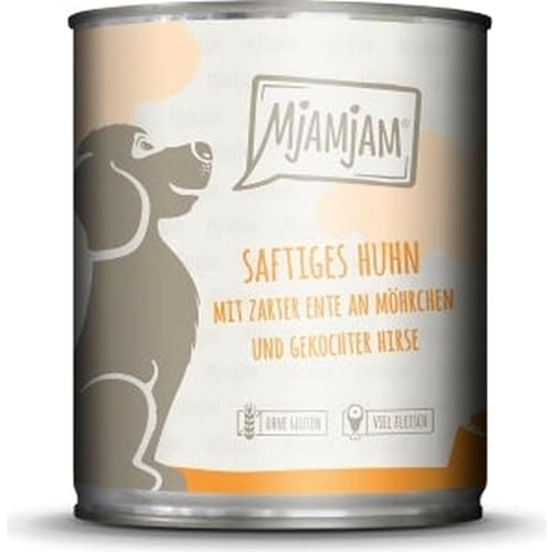 MjAMjAM - Premium Nassfutter für Hunde - saftiges Huhn mit zarter Ente an Möhrchen und gekochter Hirse, 1er Pack (1 x 800 g), getreidefrei mit extra viel Fleisch von MjAMjAM