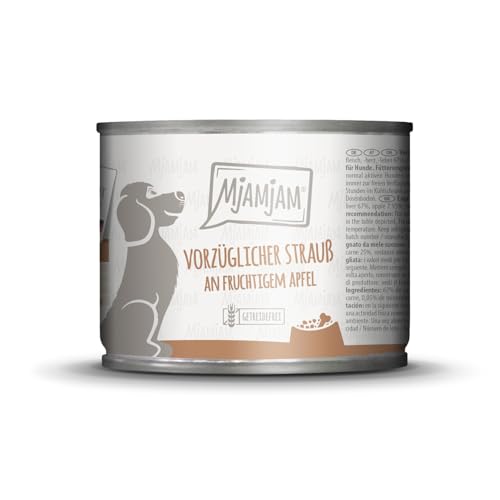 MjAMjAM – Premium Nassfutter für Hunde - vorzüglicher Strauß an fruchtigem Apfel, 1er Pack (1 x 200g), getreidefrei mit extra viel Fleisch von MjAMjAM