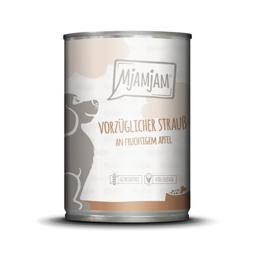 MjAMjAM – Premium Nassfutter für Hunde - vorzüglicher Strauß an fruchtigem Apfel, 1er Pack (1 x 400g), getreidefrei mit extra viel Fleisch von MjAMjAM