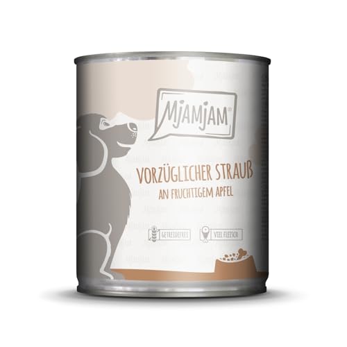 MjAMjAM - Premium Nassfutter für Hunde - vorzüglicher Strauß an fruchtigem Apfel, 1er Pack (1 x 800g), getreidefrei mit extra viel Fleisch von MjAMjAM