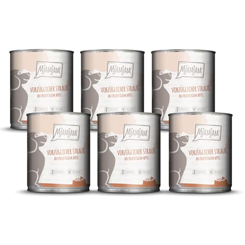 MjAMjAM - Premium Nassfutter für Hunde - vorzüglicher Strauß an fruchtigem Apfel, 6er Pack (6 x 800g), getreidefrei mit extra viel Fleisch von MjAMjAM