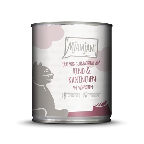 MjAMjAM - Premium Nassfutter für Katzen - DUO von schmackhaftem Rind & Kaninchen an Möhrchen, 1er Pack (1 x 800g), getreidefrei mit extra viel Fleisch von MjAMjAM