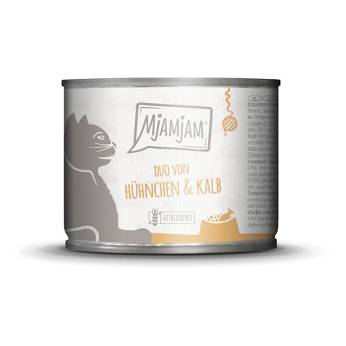 MjAMjAM - Premium Nassfutter für Katzen - DUO von zartem Hühnchen & Kalb an gedämpftem Kürbis, 1er Pack (1 x 200g), getreidefrei mit extra viel Fleisch von MjAMjAM