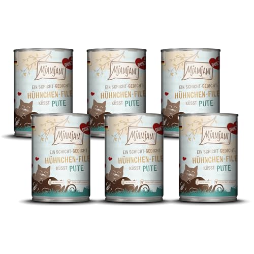 MjAMjAM - Premium Nassfutter für Katzen - Duett - Hühnchen-Filet küsst Pute, 6er Pack (6x390g), getreidefrei von MjAMjAM