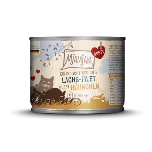 MjAMjAM - Premium Nassfutter für Katzen - Duett – Lachs-Filet küsst Hühnchen, 1er Pack (1x190g), getreidefrei von MjAMjAM