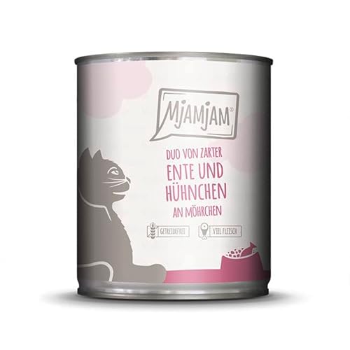 MjAMjAM - Premium Nassfutter für Katzen - Duo aus zarter Ente & saftigem Huhn an Möhren, 1er Pack (1 x 800 g), getreidefrei mit extra viel Fleisch von MjAMjAM