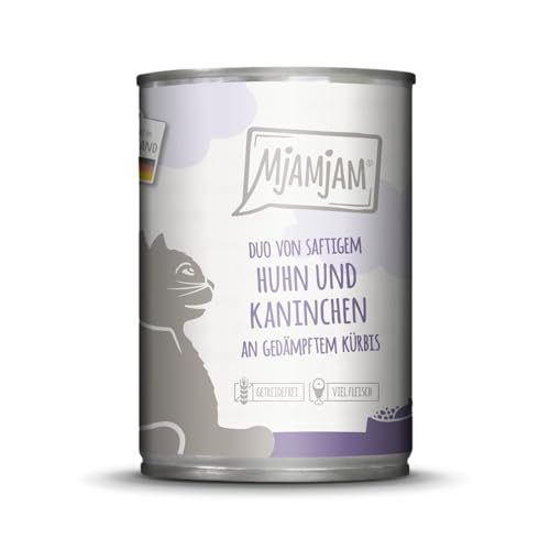 MjAMjAM - Premium Nassfutter für Katzen - Duo saftiges Huhn & Kaninchen an gedämpftem Kürbis, 1er Pack (1 x 400 g), getreidefrei mit extra viel Fleisch von MjAMjAM