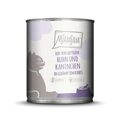 MjAMjAM - Premium Nassfutter für Katzen - Duo saftiges Huhn & Kaninchen an gedämpftem Kürbis, 1er Pack (1 x 800 g), getreidefrei mit extra viel Fleisch von MjAMjAM