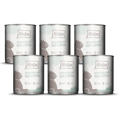 MjAMjAM - Premium Nassfutter für Katzen - DUO von vorzüglichem Kalb & Hering, 6er Pack (6x800g), getreidefrei von MjAMjAM