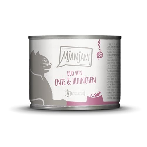 MjAMjAM - Premium Nassfutter für Katzen - Duo von zarter Ente und saftigem Hühnchen an Möhrchen, 1er Pack (1 x 200 g), getreidefrei mit extra viel Fleisch von MjAMjAM