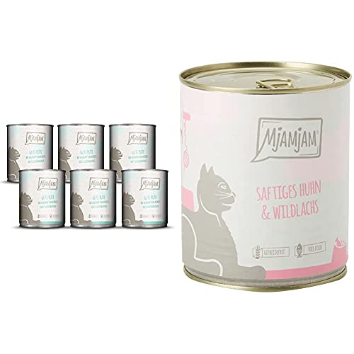 MjAMjAM - Premium Nassfutter für Katzen - Gute Pute an gedämpftem Kürbis, 6er Pack (6 x 800 g) & Premium Nassfutter für Katzen - saftiges Huhn und wildlachs, 6er Pack (6 x 800 g) von MjAMjAM