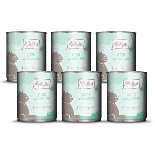 MjAMjAM - Premium Nassfutter für Katzen - Kitten Gute Pute mit Lachsöl, 6er Pack (6x800g), getreidefrei von MjAMjAM