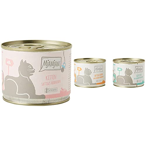 MjAMjAM - Premium Nassfutter für Katzen - Kitten saftiges Hühnchen mit Lachsöl, 6er Pack (6 x 200 g) & Premium Nassfutter für Katzen - Monopaket 1 - mit Huhn und Pute, 6er Pack (6 x 200 g) von MjAMjAM