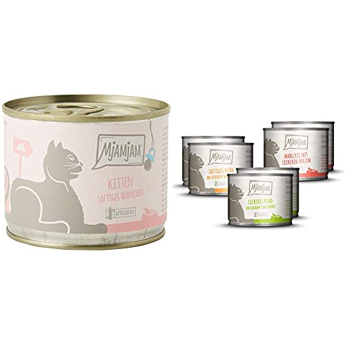 MjAMjAM - Premium Nassfutter für Katzen - Kitten saftiges Hühnchen mit Lachsöl - 6er Pack (6 x 200 g) & Premium Nassfutter für Katzen - Mixpaket 1, 6er Pack (6 x 200 g) von MjAMjAM