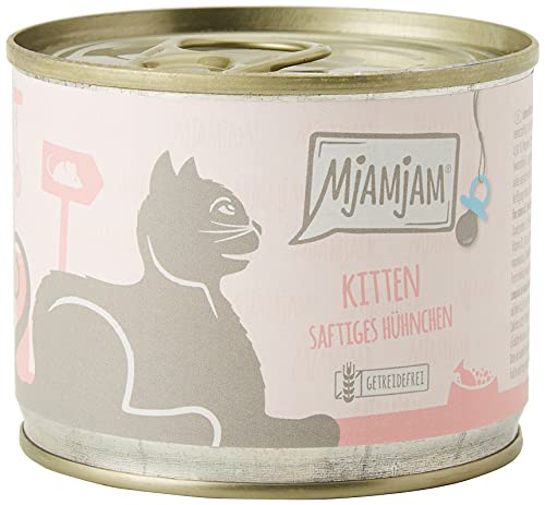 MjAMjAM - Premium Nassfutter für Katzen - Kitten saftiges Hühnchen mit Lachsöl, 6er Pack (6 x 200 g), getreidefrei mit extra viel Fleisch von MjAMjAM