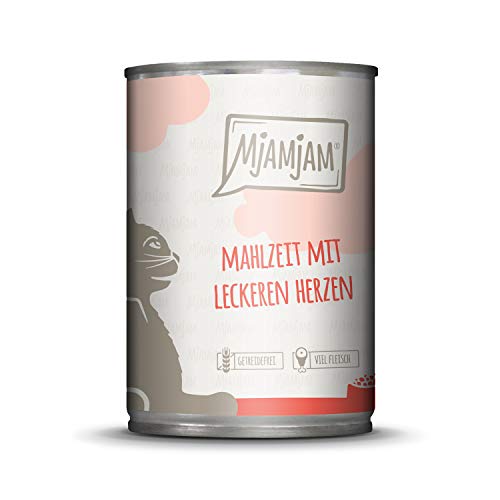 MjAMjAM - Premium Nassfutter für Katzen - Mahlzeit mit leckeren Herzen, 1er Pack (1 x 400 g), getreidefrei mit extra viel Fleisch von MjAMjAM