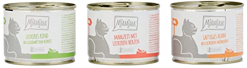 MjAMjAM - Premium Nassfutter für Katzen - Mixpaket I - Huhn, Rind, Herzen, 6er Pack (6 x 200 g), getreidefrei mit extra viel Fleisch von MjAMjAM