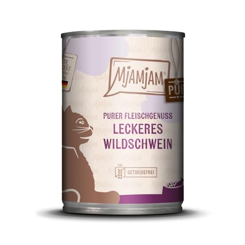 MjAMjAM - Premium Nassfutter für Katzen - Purer Fleischgenuss - leckeres Wildschwein pur, 1er Pack (1x400g), getreidefrei von MjAMjAM