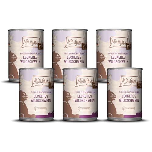 MjAMjAM - Premium Nassfutter für Katzen - Purer Fleischgenuss - leckeres Wildschwein pur, 6er Pack (6x400g), getreidefrei von MjAMjAM