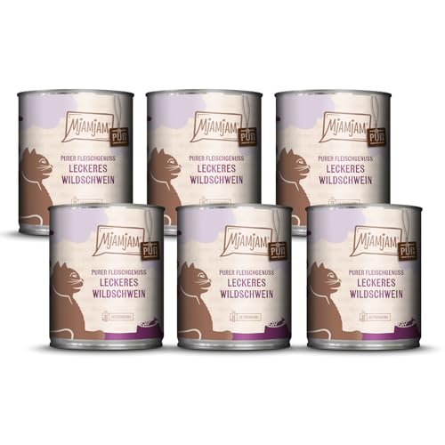 MjAMjAM - Premium Nassfutter für Katzen - Purer Fleischgenuss - leckeres Wildschwein pur, 6er Pack (6x800g), getreidefrei von MjAMjAM