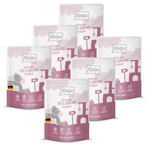 MjAMjAM - Premium Nassfutter für Katzen - Quetschie - DUO von zarter Ente & saftigem Hühnchen an Möhrchen, 6er Pack (6 x 300g), getreidefrei mit extra viel Fleisch von MjAMjAM