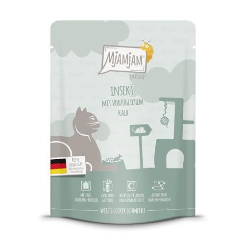 MjAMjAM - Premium Nassfutter für Katzen - Quetschie - Insekt mit vorzüglichem Kalb, 1er Pack (1 x 300 g), getreidefrei mit extra viel Fleisch von MjAMjAM