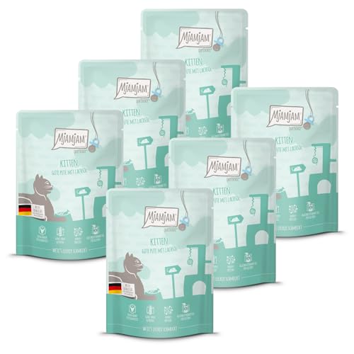 MjAMjAM - Premium Nassfutter für Katzen - Quetschie - Kitten Gute Pute mit Lachsöl, 6er Pack (6x300g), getreidefrei von MjAMjAM