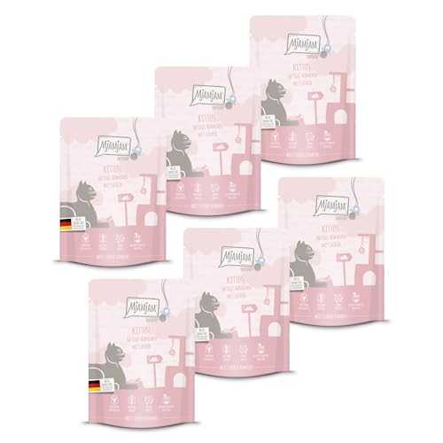 MjAMjAM - Premium Nassfutter für Katzen - Quetschie Kitten saftiges Hühnchen mit Lachsöl 300g, 6er Pack (6 x 300g), naturbelassen mit extra viel Fleisch von MjAMjAM