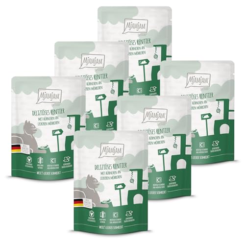 MjAMjAM - Premium Nassfutter für Katzen - Quetschie - deliziöses Rentier mit Hühnchen an leckeren Möhrchen, 6er Pack (6 x 300 g), getreidefrei mit extra viel Fleisch von MjAMjAM