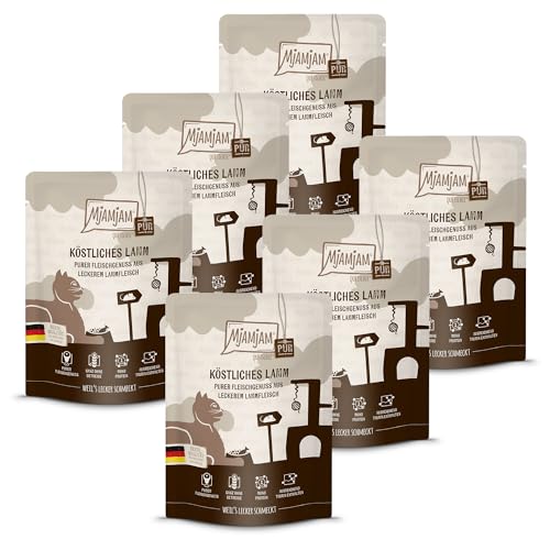 MjAMjAM - Premium Nassfutter für Katzen - Quetschie - purer Fleischgenuss - Lamm pur, 6er Pack (6 x 300 g), getreidefrei mit extra viel Fleisch von MjAMjAM