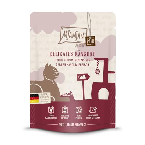 MjAMjAM - Premium Nassfutter für Katzen - Quetschie - purer Fleischgenuss - delikates Känguru pur, 1er Pack (1 x 300 g), getreidefrei mit extra viel Fleisch von MjAMjAM