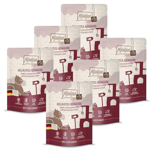 MjAMjAM - Premium Nassfutter für Katzen - Quetschie - purer Fleischgenuss - delikates Känguru pur, 6er Pack (6 x 300 g), getreidefrei mit extra viel Fleisch von MjAMjAM