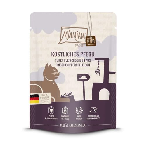 MjAMjAM - Premium Nassfutter für Katzen - Quetschie - purer Fleischgenuss - köstliches Pferd pur, 1er Pack (1 x 300 g), getreidefrei mit extra viel Fleisch von MjAMjAM