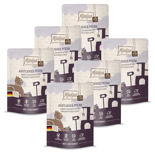 MjAMjAM - Premium Nassfutter für Katzen - Quetschie - purer Fleischgenuss - köstliches Pferd pur, 6er Pack (6 x 300 g), getreidefrei mit extra viel Fleisch von MjAMjAM