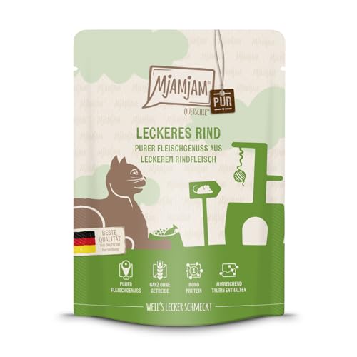 MjAMjAM - Premium Nassfutter für Katzen - Quetschie - purer Fleischgenuss - leckeres Rind pur, 1er Pack (1 x 300 g), getreidefrei mit extra viel Fleisch von MjAMjAM