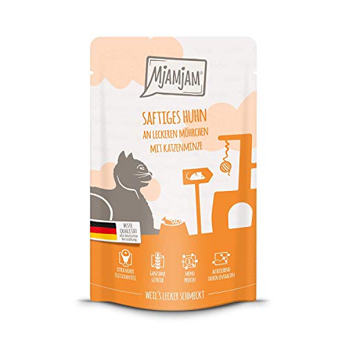 MjAMjAM - Premium Nassfutter für Katzen - Quetschie - saftiges Huhn an leckeren Möhrchen, 1er Pack (1 x 125 g), getreidefrei mit extra viel Fleisch von MjAMjAM