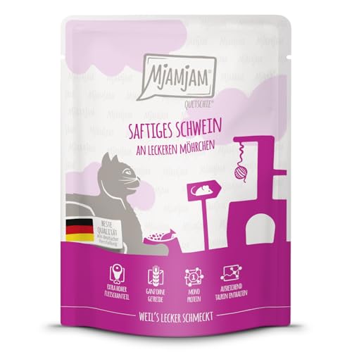 MjAMjAM - Premium Nassfutter für Katzen - Quetschie - saftiges Schwein an leckeren Möhrchen, 1er Pack (1 x 300g), getreidefrei mit extra viel Fleisch von MjAMjAM