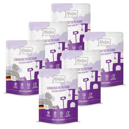 MjAMjAM - Premium Nassfutter für Katzen - Quetschie - schmackhafter Truthahn an leckeren Möhrchen, 6er Pack (6 x 300 g), getreidefrei mit extra viel Fleisch von MjAMjAM