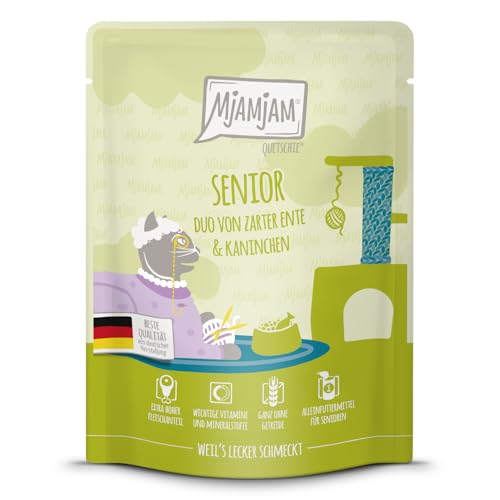 MjAMjAM - Premium Nassfutter für Katzen - Senior – Duo von zarter Ente & Kaninchen, 1er Pack (1x300g), getreidefrei von MjAMjAM