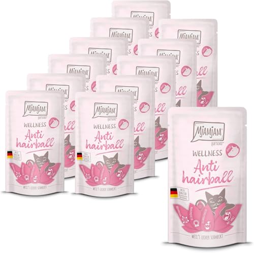 MjAMjAM - Premium Nassfutter für Katzen - Wellness - Anti Hairball - Rind, 12er Pack (12 x 125g), getreidefrei von MjAMjAM