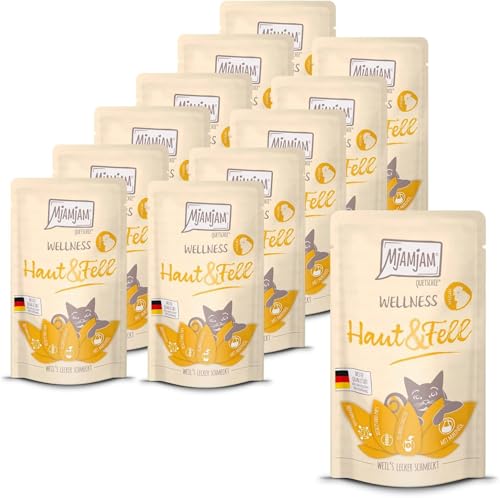 MjAMjAM - Premium Nassfutter für Katzen - Wellness - Haut & Fell - Huhn, 12er Pack (12 x 125g), getreidefrei von MjAMjAM