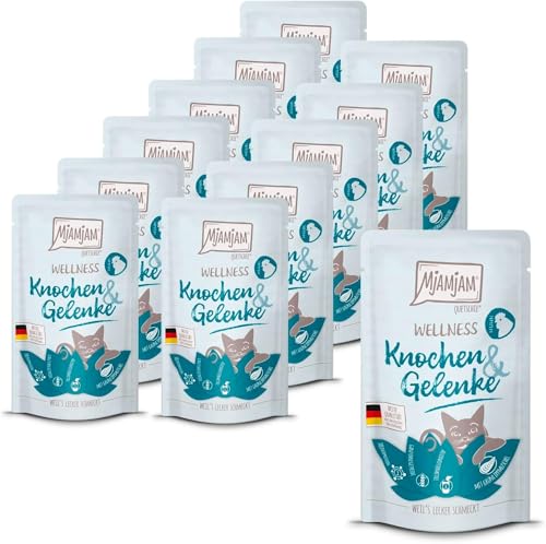 MjAMjAM - Premium Nassfutter für Katzen - Wellness - Knochen & Gelenke - Huhn, 12er Pack (12 x 125g), getreidefrei von MjAMjAM