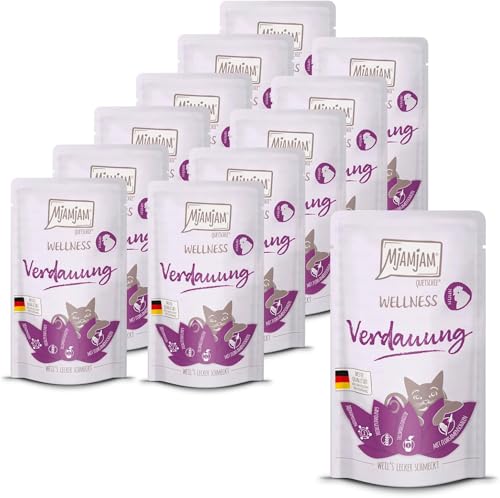 MjAMjAM - Premium Nassfutter für Katzen - Wellness - Verdauung - Huhn, 12er Pack (12 x 125g), getreidefrei von MjAMjAM