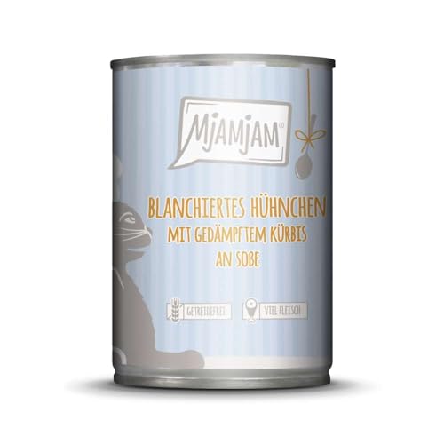 MjAMjAM - Premium Nassfutter für Katzen – blanchiertes Hühnchen mit gedämpftem Kürbis an Soße, 6er Pack (6 x 380 g), getreidefrei mit extra viel Fleisch von MjAMjAM