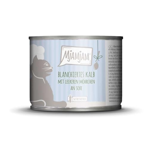 MjAMjAM - Premium Nassfutter für Katzen – blanchiertes Kalb mit leckeren Möhrchen an Soße, 1er Pack (1 x 185 g), getreidefrei mit extra viel Fleisch von MjAMjAM