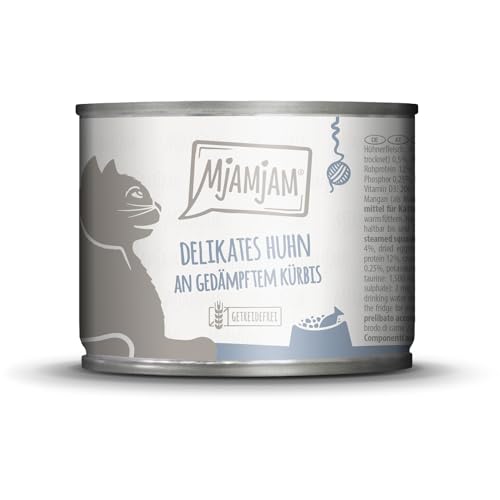 MjAMjAM - Premium Nassfutter für Katzen - delikates Huhn an gedämpftem Kürbis, 1er Pack (1 x 200g), getreidefrei mit extra viel Fleisch von MjAMjAM