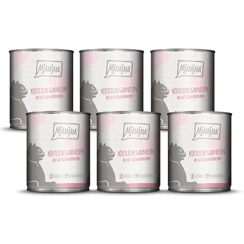 MjAMjAM - Premium Nassfutter für Katzen - köstliche Garnelen an saftigem Hühnchen, 6er Pack (6 x 800 g), getreidefrei mit extra viel Fleisch von MjAMjAM