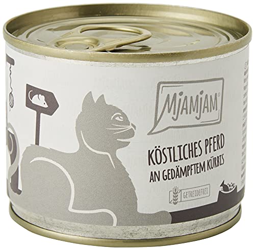 MjAMjAM - Premium Nassfutter für Katzen - köstliches Pferd an gedämpftem Kürbis, 6er Pack (6 x 200 g), getreidefrei mit extra viel Fleisch von MjAMjAM