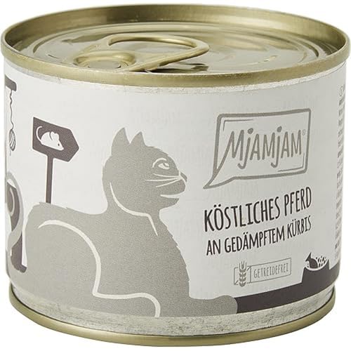 MjAMjAM - Premium Nassfutter für Katzen - köstliches Pferd an gedämpftem Kürbis, 6er Pack (6 x 200 g), getreidefrei mit extra viel Fleisch von MjAMjAM