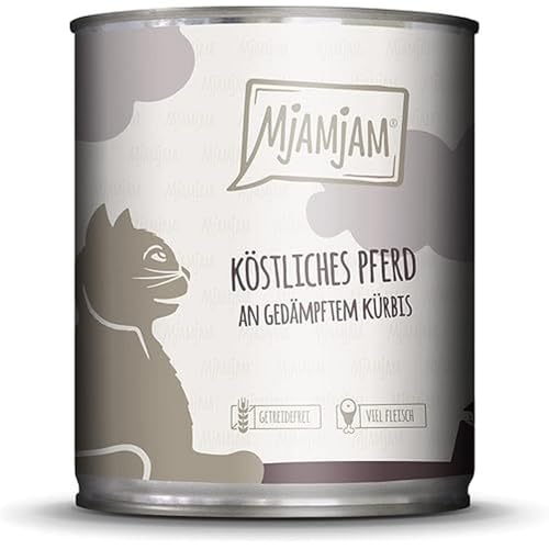 MjAMjAM - Premium Nassfutter für Katzen - köstliches Pferd an gedämpftem Kürbis, 6er Pack (6 x 800 g), getreidefrei mit extra viel Fleisch von MjAMjAM